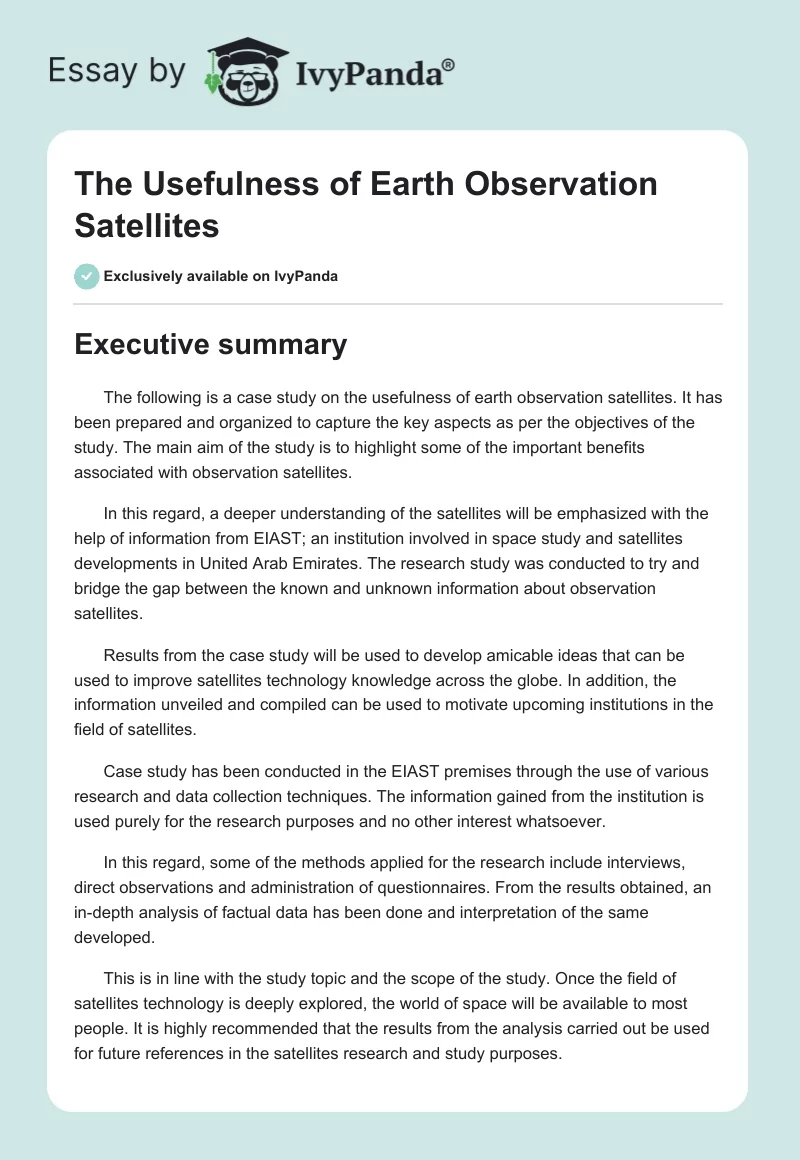 The Usefulness of Earth Observation Satellites. Page 1