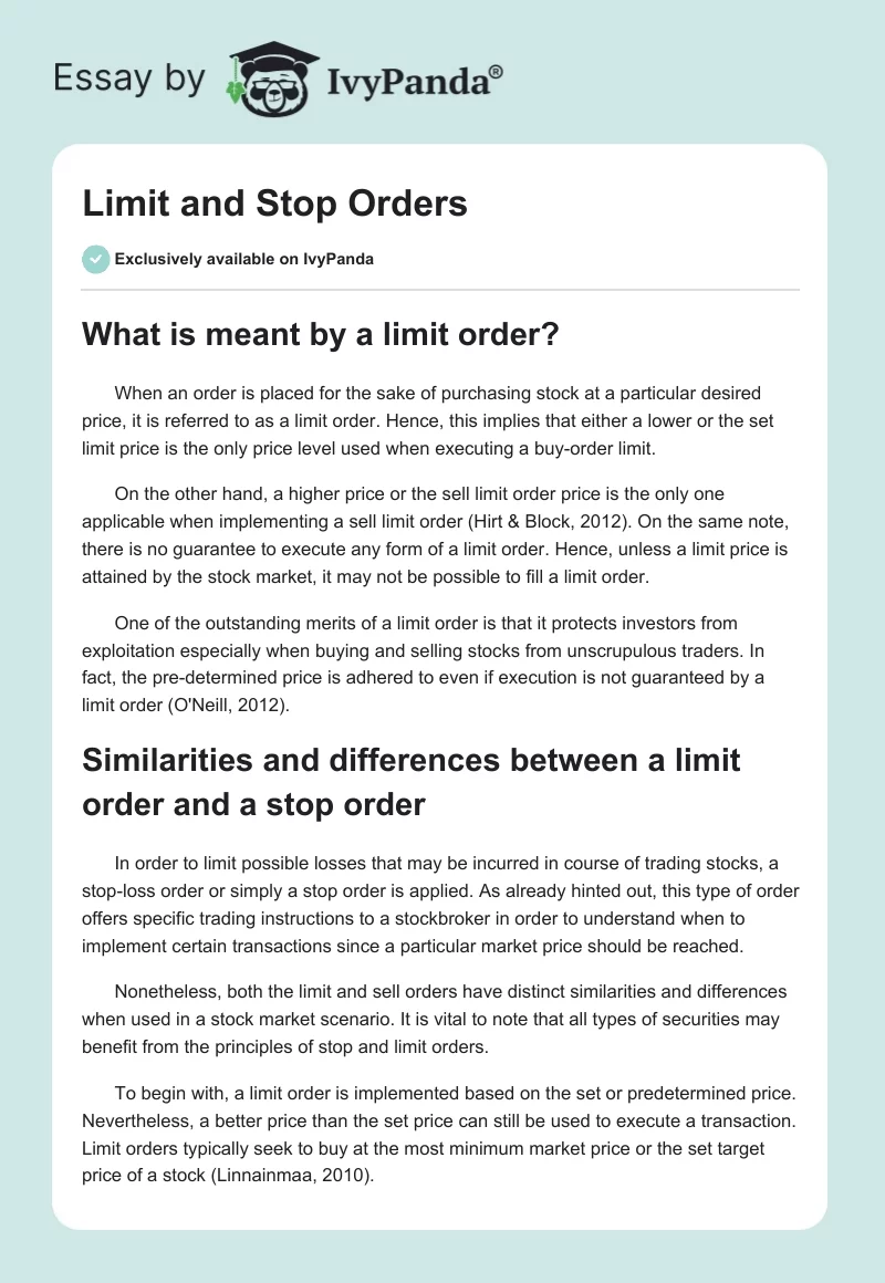 Limit and Stop Orders. Page 1
