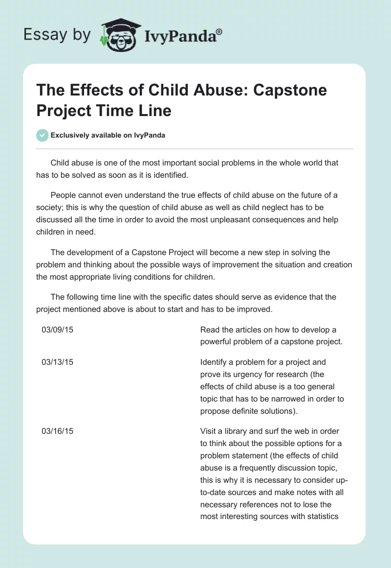 The Effects of Child Abuse: Capstone Project Time Line. Page 1