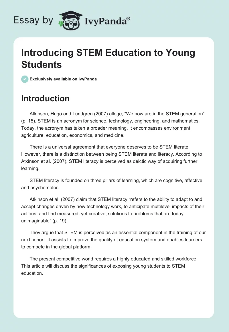 Introducing STEM Education to Young Students. Page 1