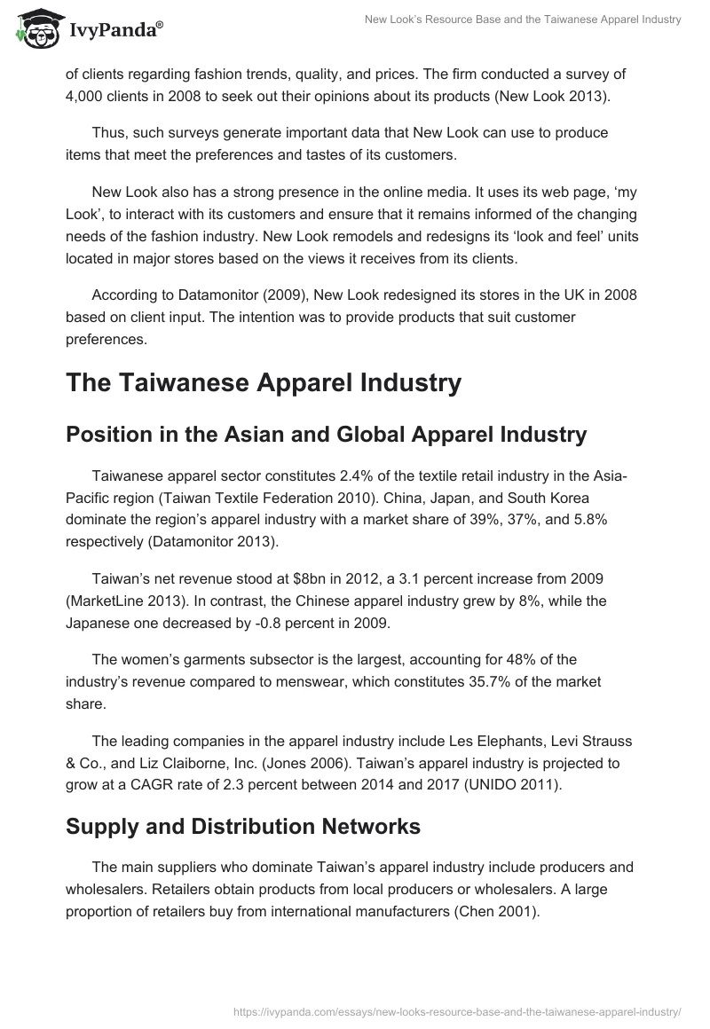 New Look’s Resource Base and the Taiwanese Apparel Industry. Page 4