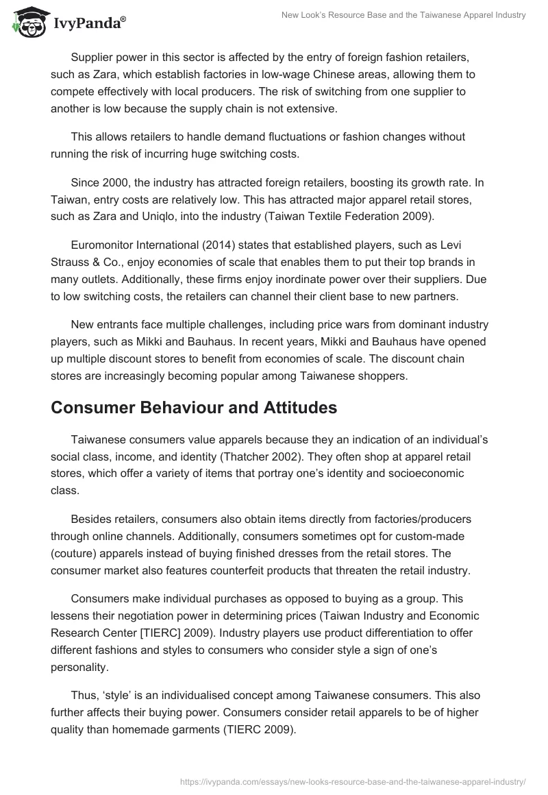 New Look’s Resource Base and the Taiwanese Apparel Industry. Page 5
