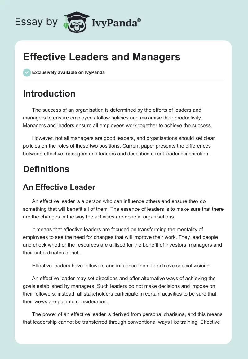 Effective Leaders and Managers. Page 1