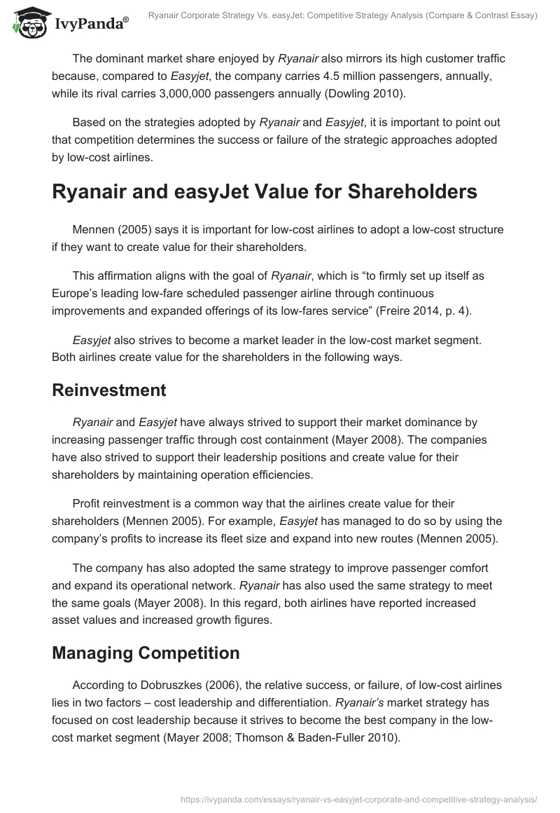 Ryanair Corporate Strategy vs. EasyJet: Competitive Strategy Analysis (Compare & Contrast Essay). Page 4