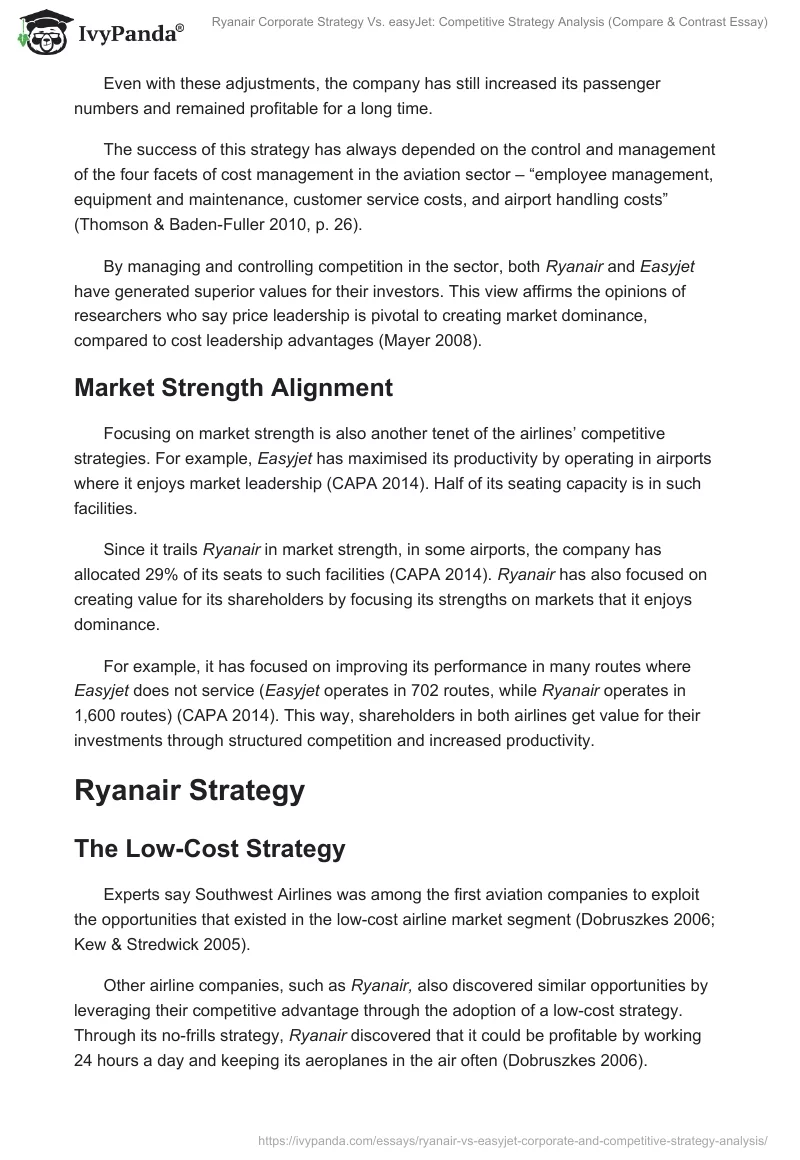 Ryanair Corporate Strategy vs. EasyJet: Competitive Strategy Analysis (Compare & Contrast Essay). Page 5