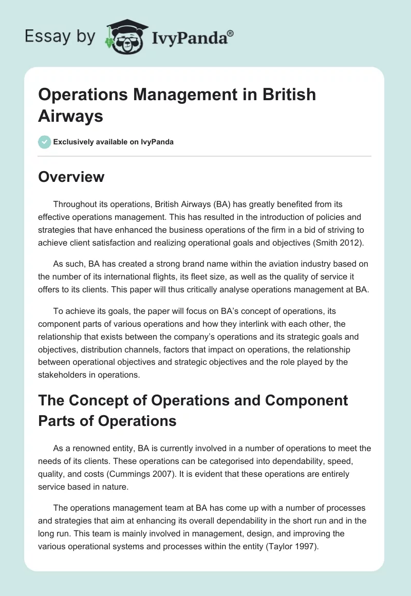 Operations Management in British Airways. Page 1