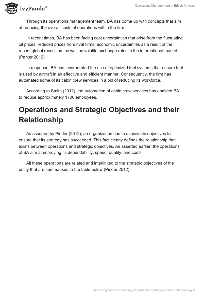 Operations Management in British Airways. Page 3