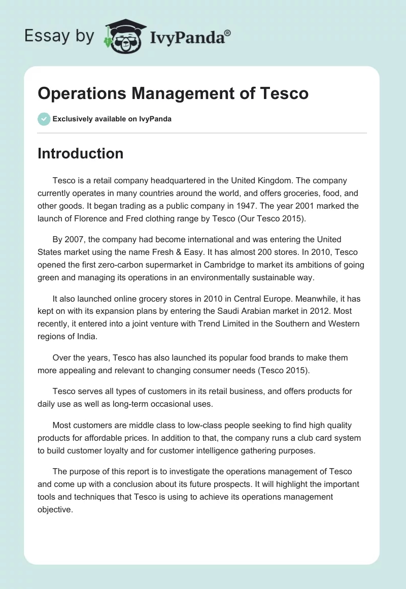 Tesco Operations Management: Report. Page 1