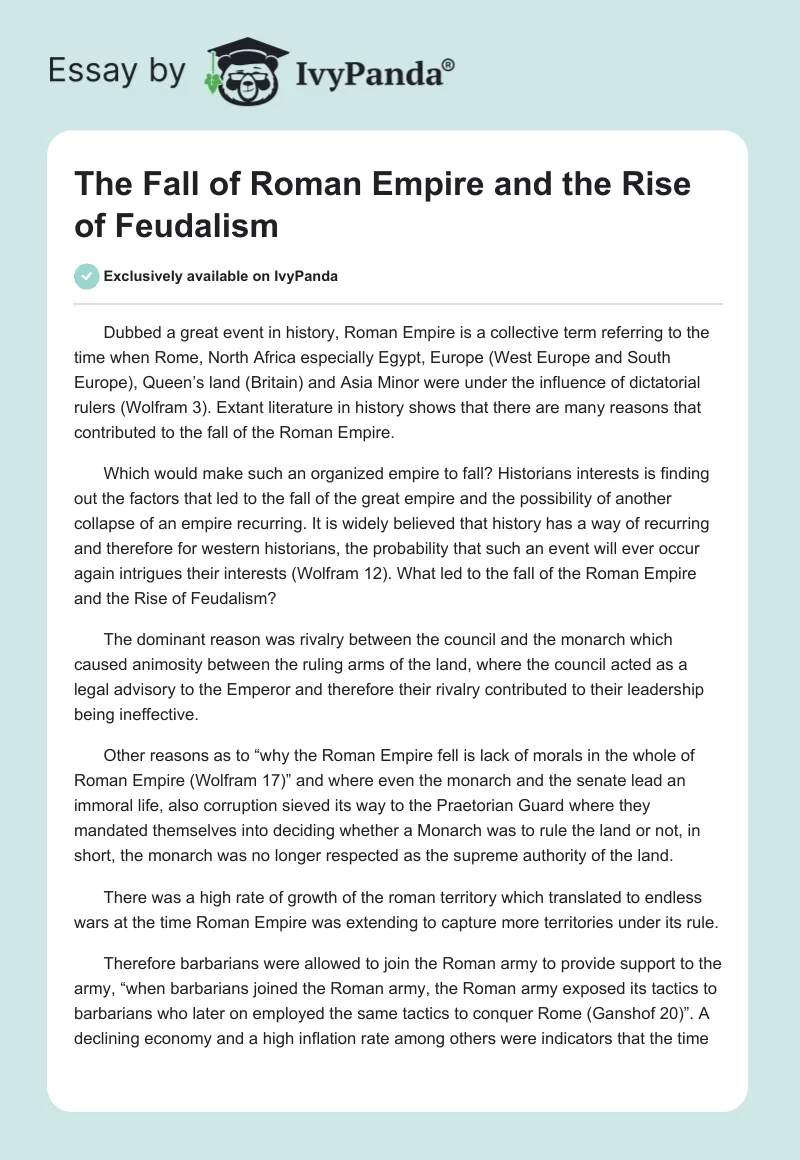The Fall of Roman Empire and the Rise of Feudalism. Page 1