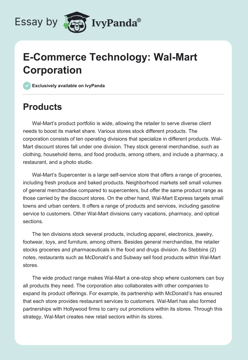 E-Commerce Technology: Wal-Mart Corporation. Page 1