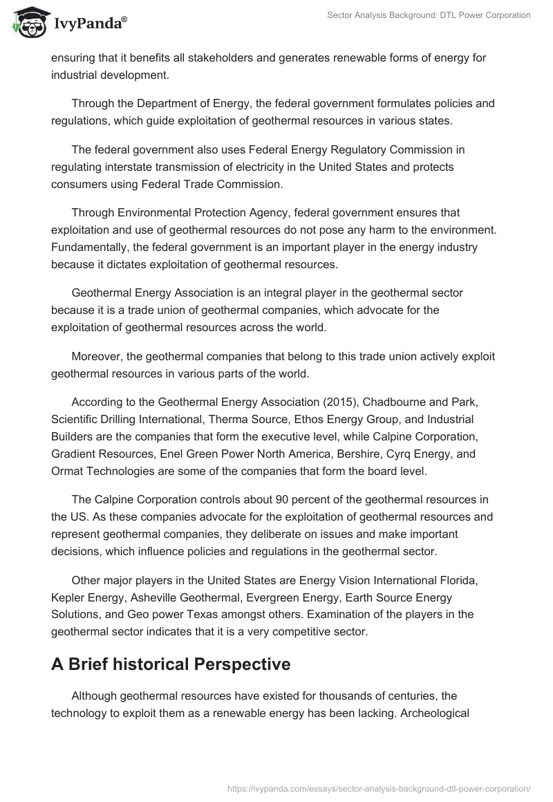 Sector Analysis Background: DTL Power Corporation. Page 2