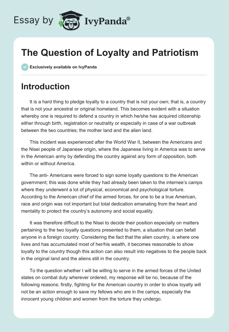 The Question of Loyalty and Patriotism. Page 1