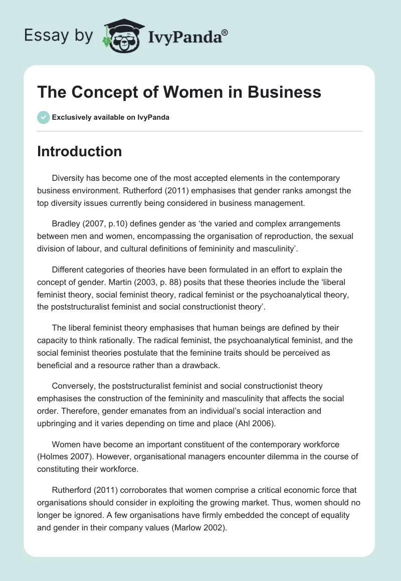 The Concept of Women in Business. Page 1