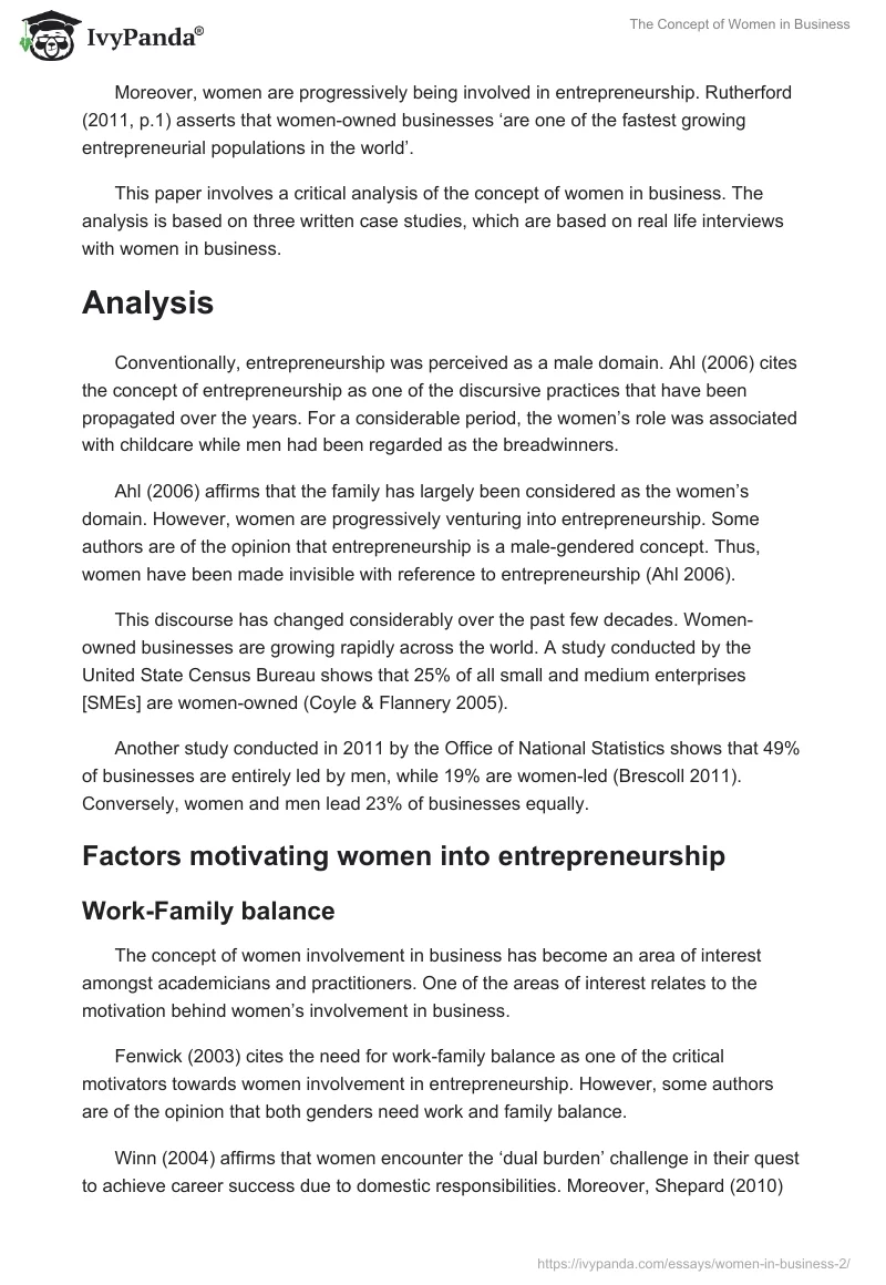 The Concept of Women in Business. Page 2