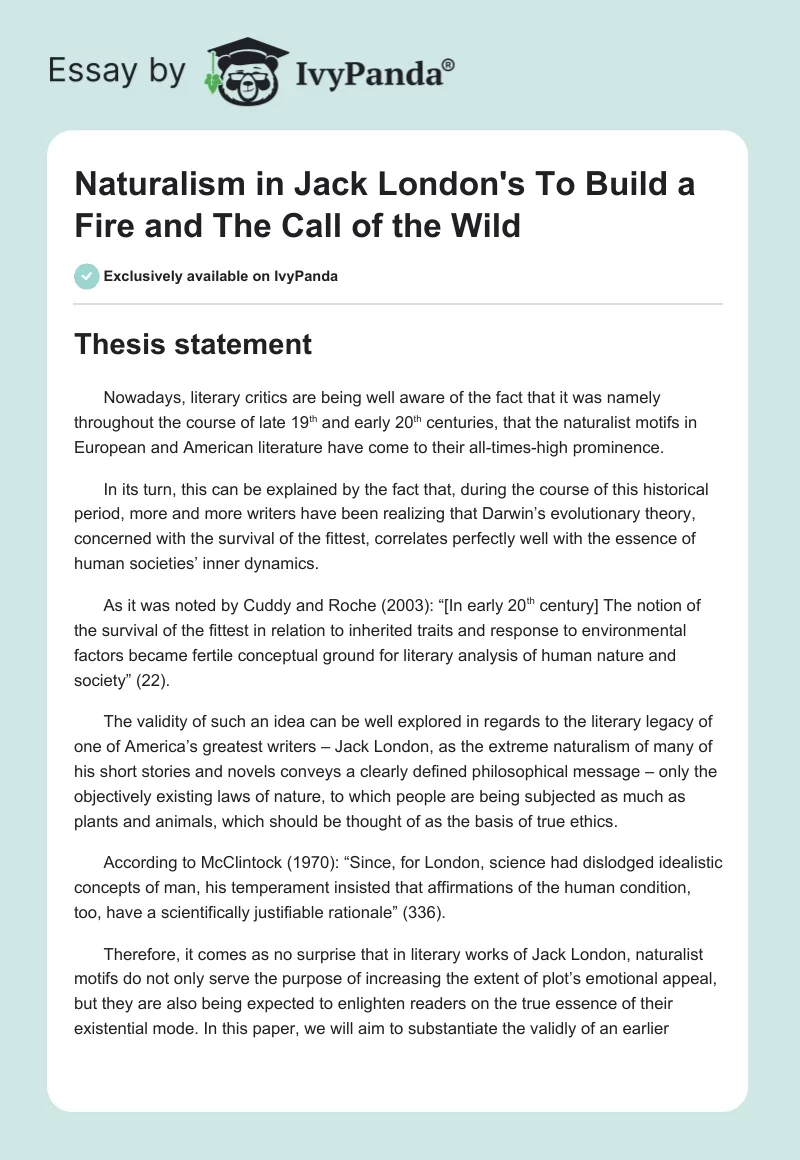 to build a fire naturalism essay