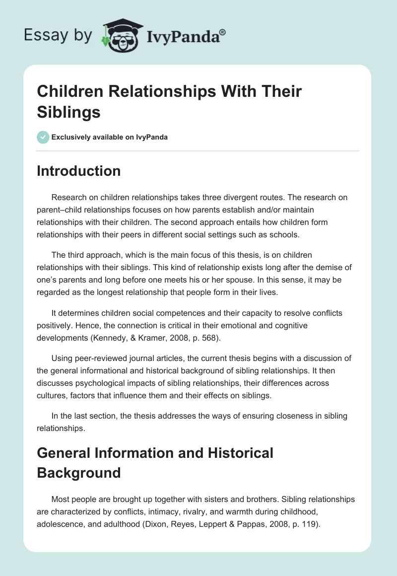 Children Relationships With Their Siblings. Page 1