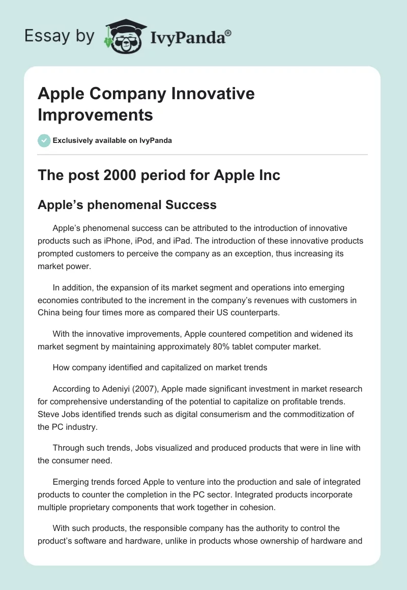 Apple Company Innovative Improvements. Page 1