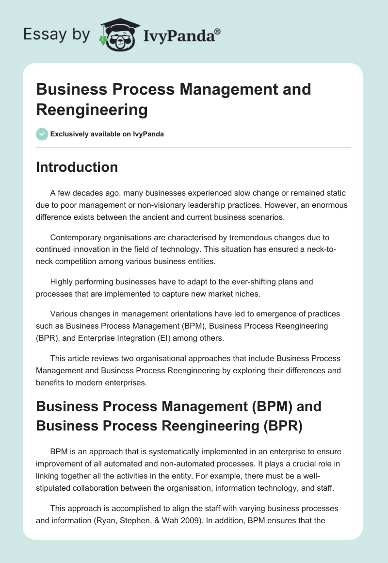 Business Process Management and Reengineering. Page 1
