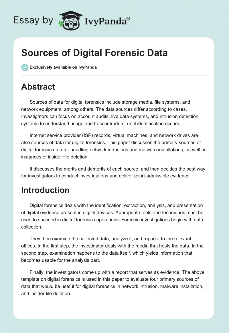 Sources of Digital Forensic Data. Page 1