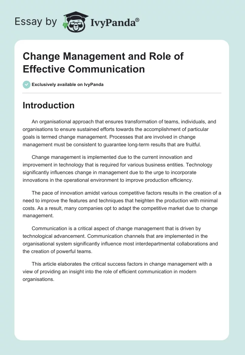 Change Management and Role of Effective Communication. Page 1