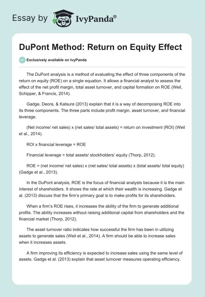 DuPont Method: Return on Equity Effect. Page 1