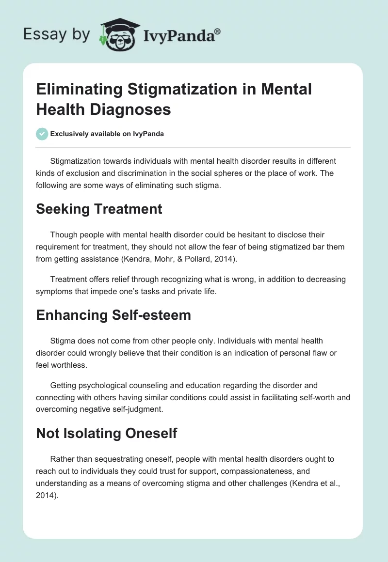 Eliminating Stigmatization in Mental Health Diagnoses. Page 1