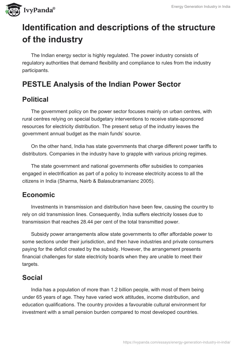 Energy Generation Industry in India. Page 2