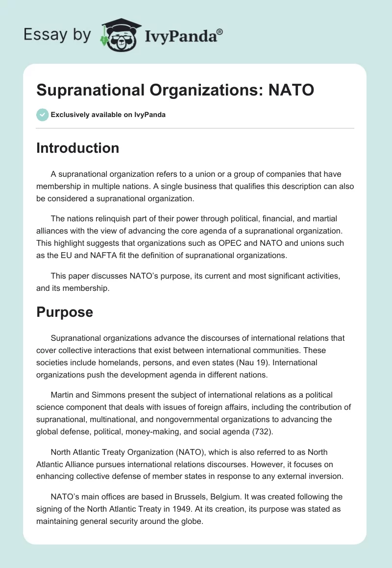 Supranational Organizations: NATO. Page 1