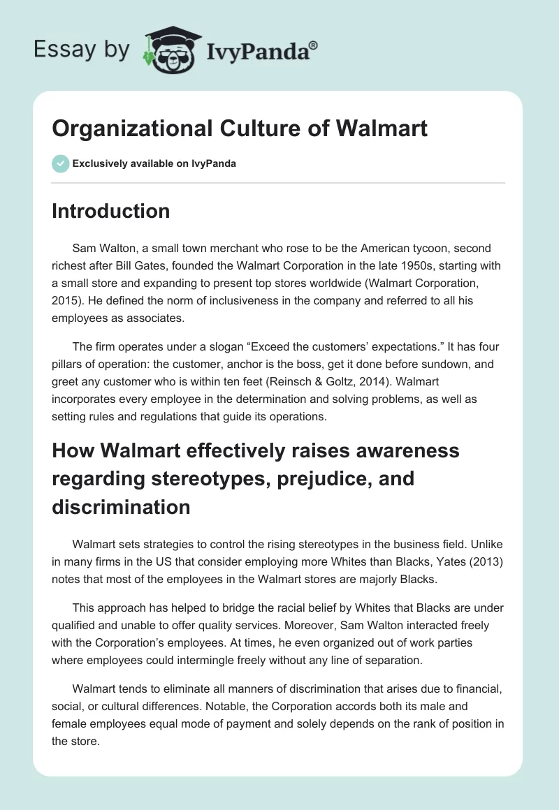 Organizational Culture of Walmart. Page 1