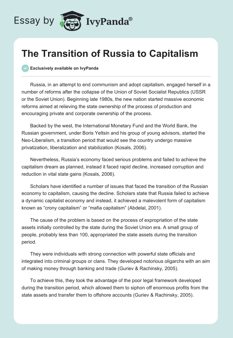The Transition of Russia to Capitalism. Page 1