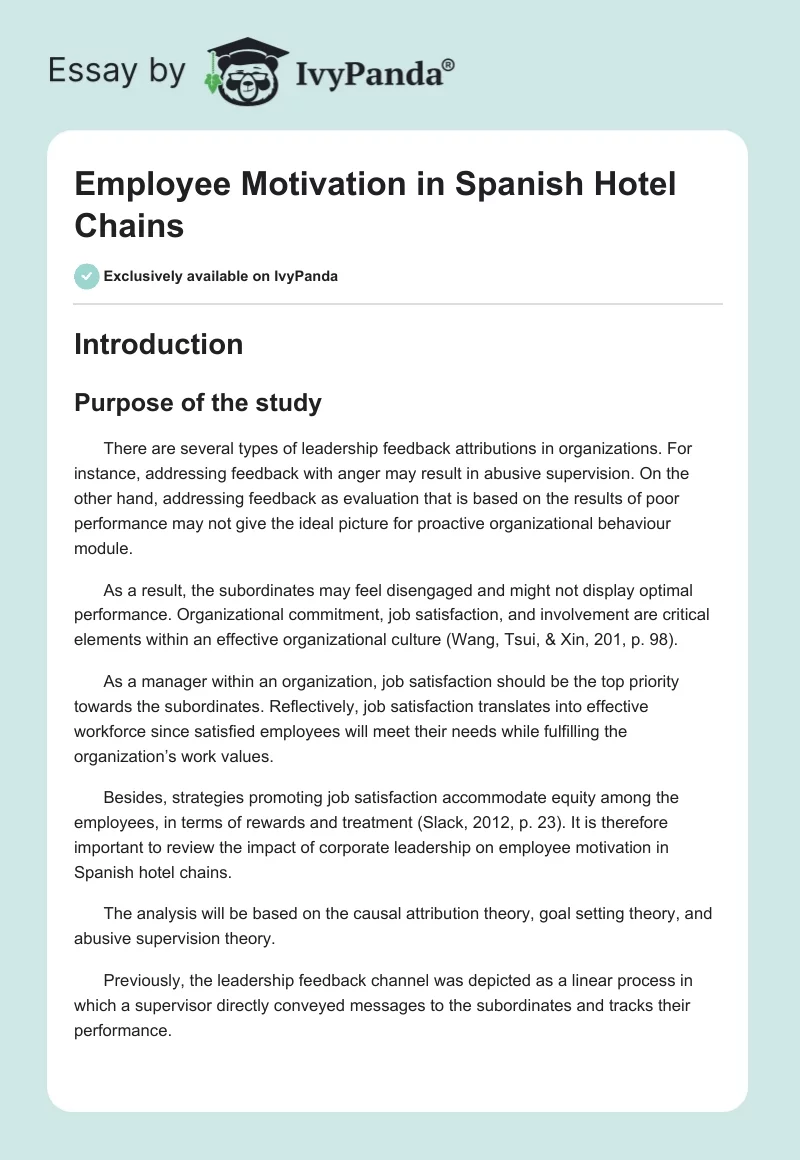 Employee Motivation in Spanish Hotel Chains. Page 1