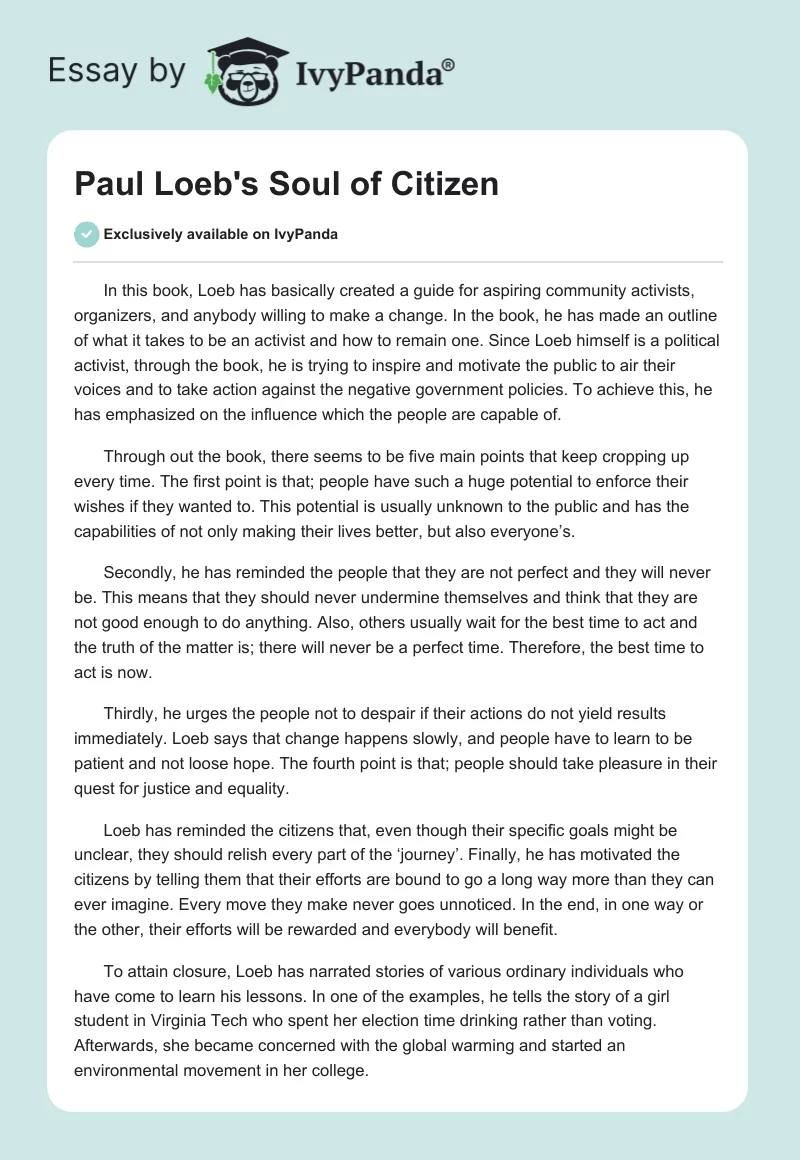 Paul Loeb's Soul of Citizen. Page 1