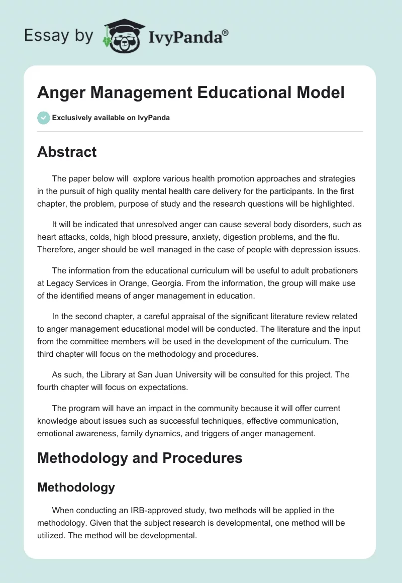 Anger Management Educational Model. Page 1