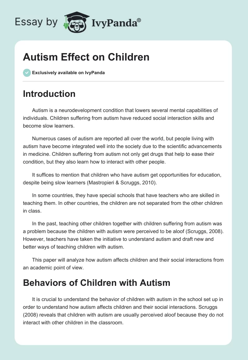 Autism Effect on Children. Page 1