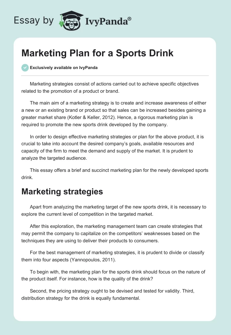 Marketing Plan for a Sports Drink. Page 1