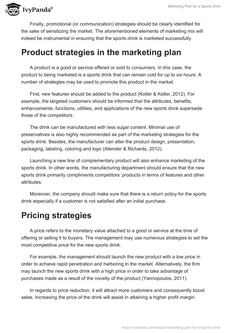 Marketing Plan for a Sports Drink. Page 2