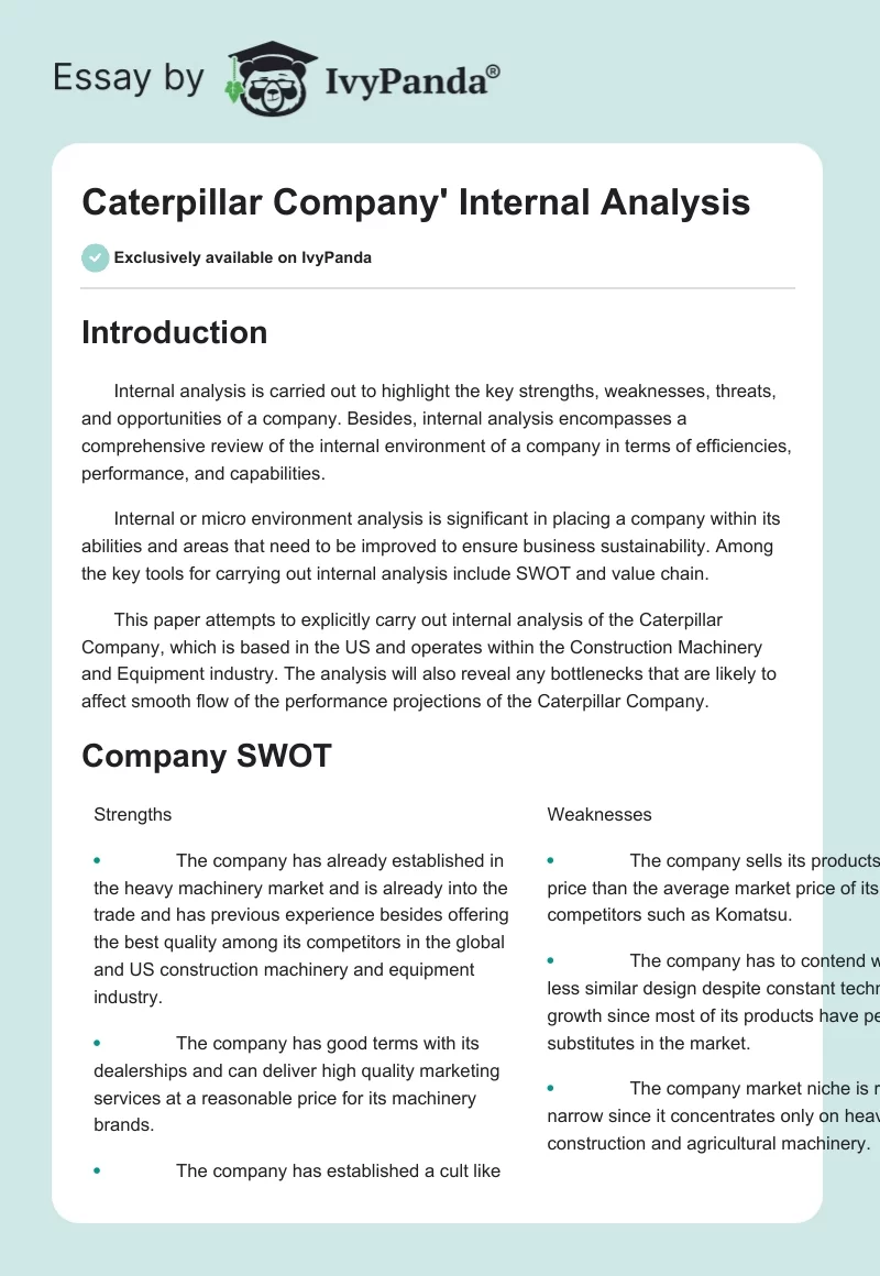 Caterpillar Company' Internal Analysis. Page 1