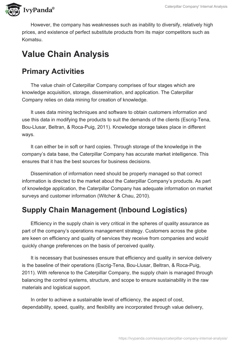 Caterpillar Company' Internal Analysis. Page 3