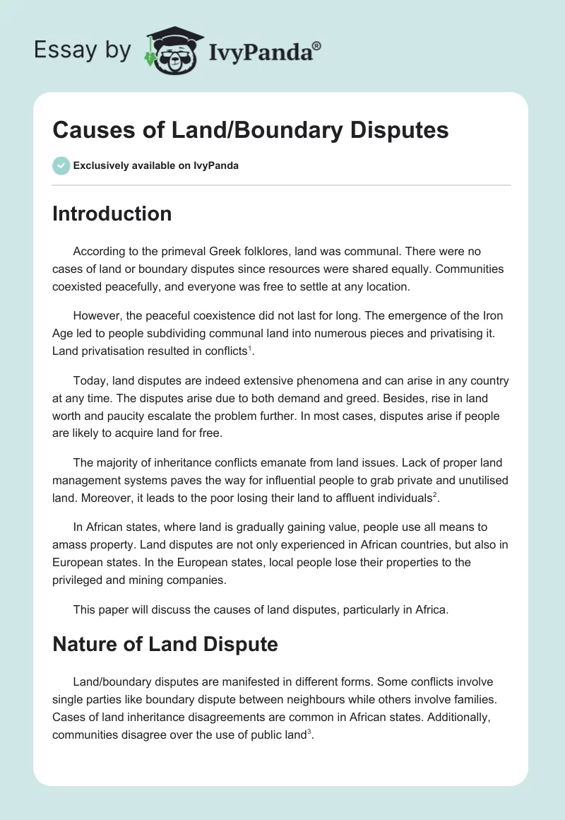 Causes of Land/Boundary Disputes. Page 1
