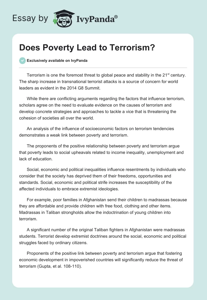 Does Poverty Lead to Terrorism?. Page 1