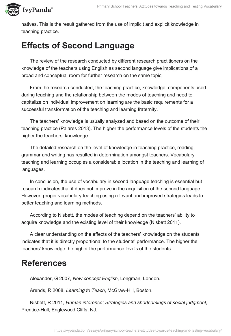 Primary School Teachers' Attitudes towards Teaching and Testing Vocabulary. Page 3