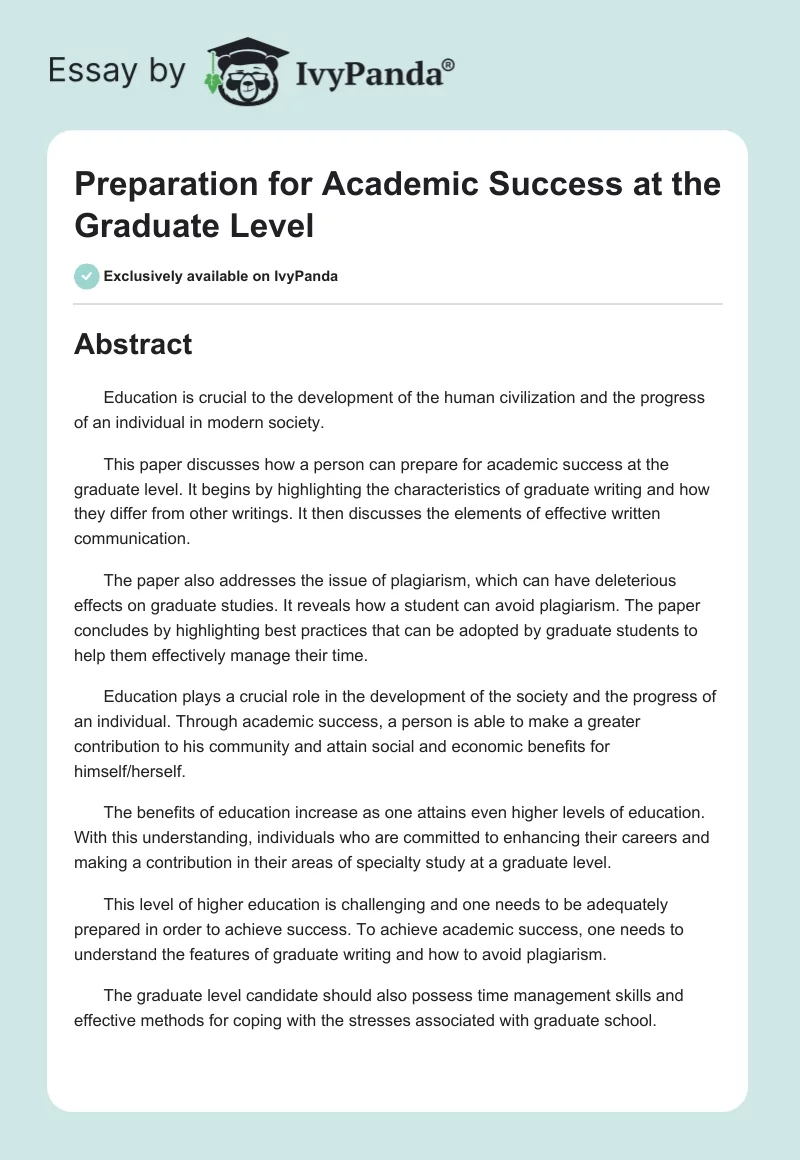 Preparation for Academic Success at the Graduate Level. Page 1