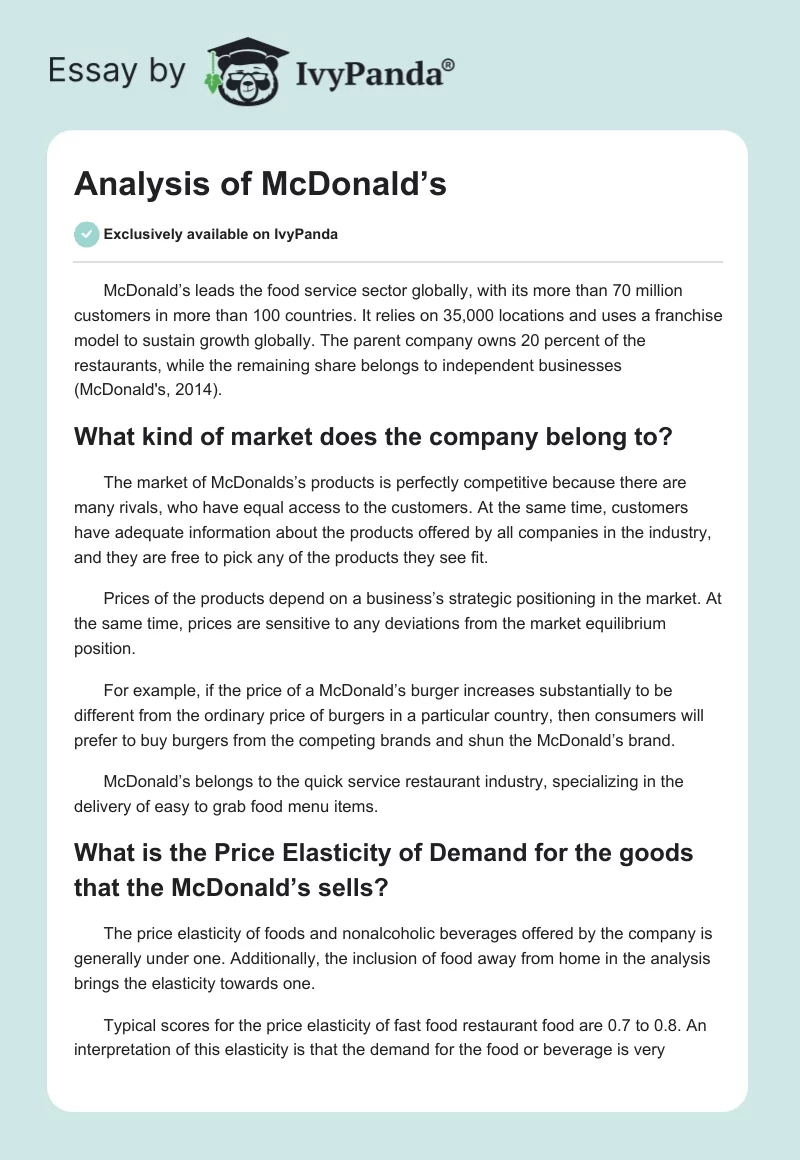 Analysis of McDonald’s. Page 1