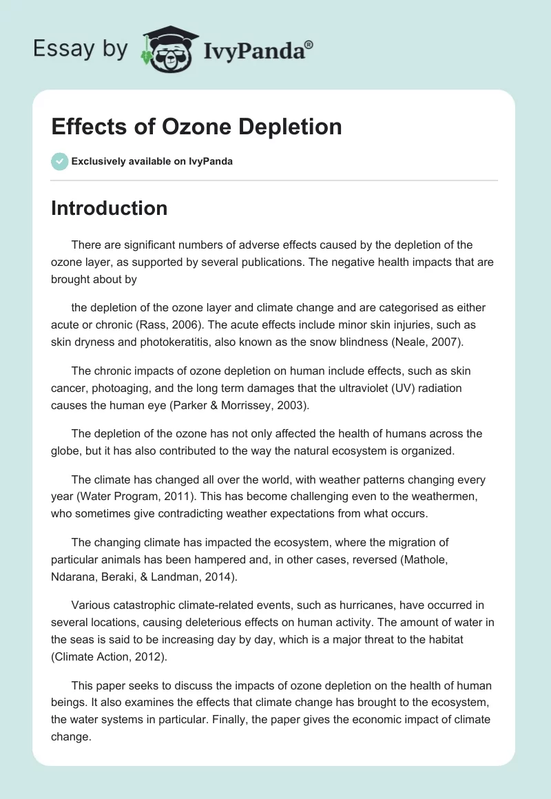 Effects of Ozone Depletion. Page 1