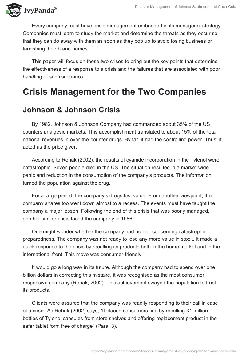 Disaster Management of Johnson&Johnson and Coca-Cola. Page 2