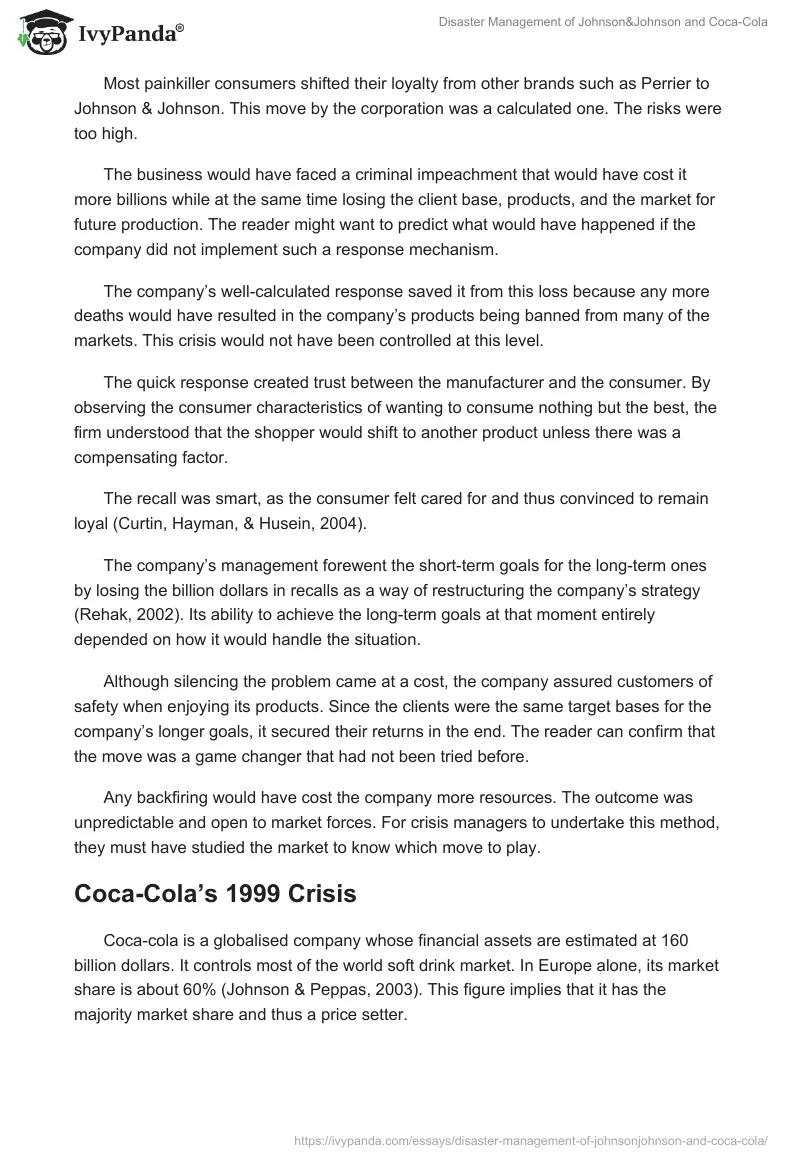 Disaster Management of Johnson&Johnson and Coca-Cola. Page 3
