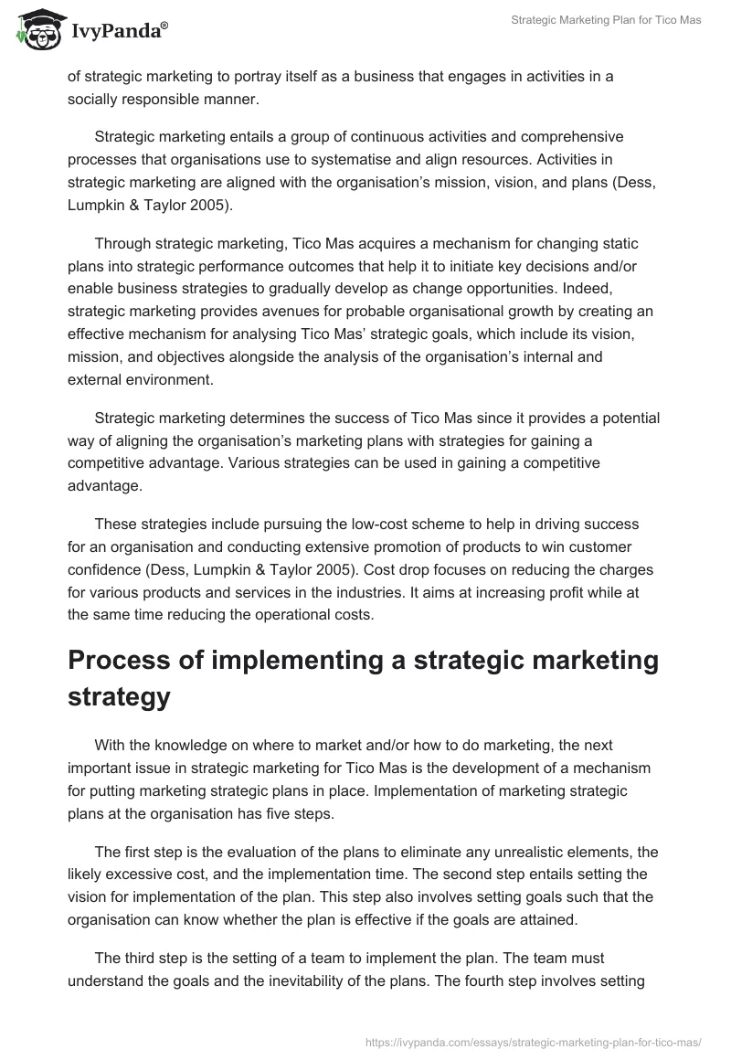 Strategic Marketing Plan for Tico Mas. Page 2