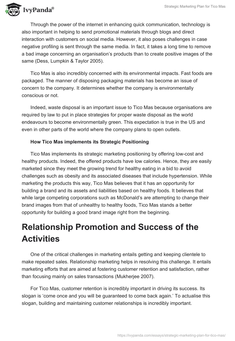 Strategic Marketing Plan for Tico Mas. Page 5