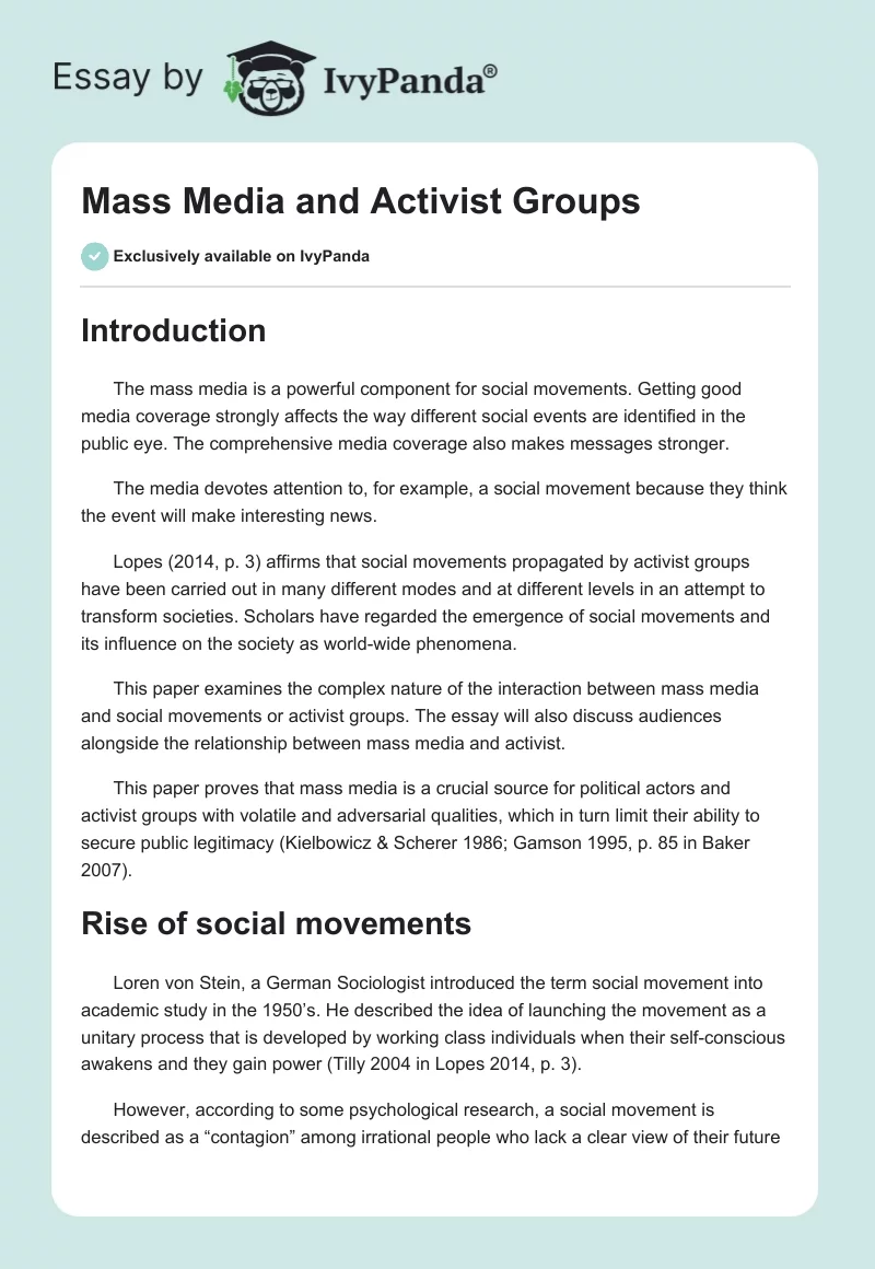 Mass Media and Activist Groups. Page 1