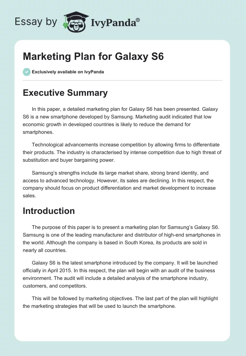 Marketing Plan for Galaxy S6. Page 1